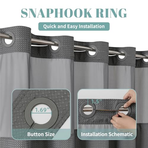 eachope Charcoal Grey No Hook Waffle Weave Shower Curtain with snap-in Liner Replacement, 230GSM Waterproof Fabric Hotel Shower Curtain Set for Bathroom, Through Mesh Top Window,54Wx80H - color: Charcoal, size: 54"W x 80"L (Pack of 1)