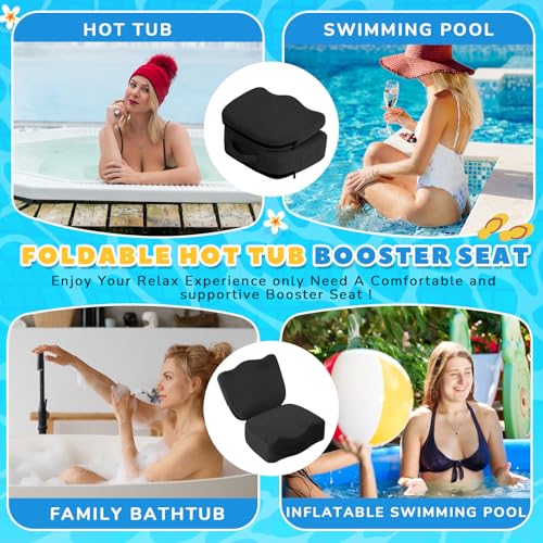 Yerliker 1 Pcs Foldable Hot Tub Booster Seat for Adults Adjustable 2 Heights up to 6.3", Weighted Booster Seat 3D Air Mesh Hot Tub Accessories Quick Dry Micro Dot Non Slip for Spa Bathtub Pool (Black) - color: Black