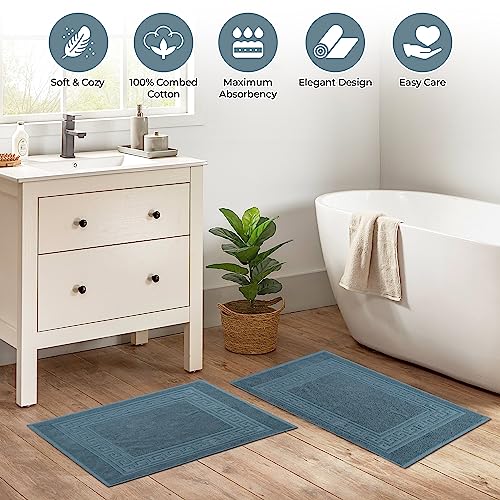 Superior Heavyweight Cotton Bath Mats, 2-Piece Rugs For Bathroom Accessories, Washable Rug For Shower, Toilet, Modern Decor, No Backing, Luxury Hotel And Spa Quality, Set of 2, 22" x 35", Sapphire - color: Sapphire, size: 22" x 35" (Set of 2)