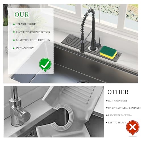 Stone Faucet Mat For Kitchen Sink, 15.8 Inch Super Absorbent Splash Guard for Kitchen Sink Quick Dry Water Absorbing, Non-Slip Stone Tray for Kitchen Counter