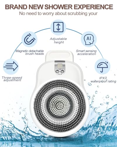 Electric Shower Brush for Body -Wall Mounted Back Scrubber for Shower – Exfoliating Soft Bristles, Hands-Free Wall-Mounted Design, Back Scrubber for Shower, Perfect for Men and Women, Easy to Install - size: 16