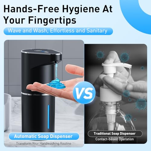 Fantictas Automatic Soap Dispenser,Touchless Hand Wall Mount Rechargeable 3 Gear Adjustable Electric Soap Dispenser 350ml with Infrared Motion Sensor for Bathroom,Kitchen,Office, Black Gel - color: Black, style: Gel