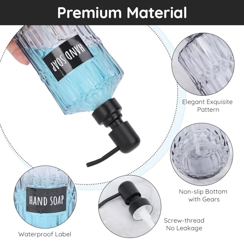 Segbeauty Glass Soap Dispenser Refillable, 2 Pack 15.2oz Modern Farmhouse Decor Pump Bottles with Labels, 450ml Western Decor Hand Soap Dispenser Set Liquid Gel Container for Bathroom Kitchen Gray - color: Gray, size: 15.2oz/450ml