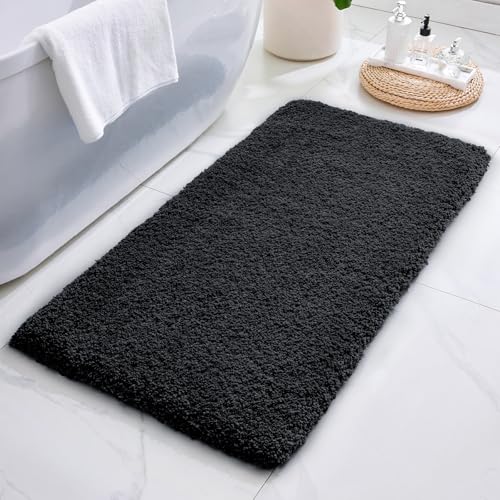ILANGO Black Bathroom Rugs 60" × 24" Non Slip & Super Absorbent Thick Soft, Washable Bath Carpet Runner for Floor, Microfiber Plush Shaggy Bath Mats with Rubber for Bedroom Bathtub Shower Room - color: Black, size: 2' x 4'11" (24''x59'' Bathroom Rug)