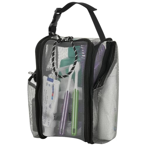 Cosmos Mesh Shower Caddy Toiletry Organizer Hanging Shower Tote Bag, Quick Dry Shower Organizer Portable Bath Bag with Durable Zippers & Side Pockets for Travel Gym Swimming Beach & Camp (Gray) - color: Gray