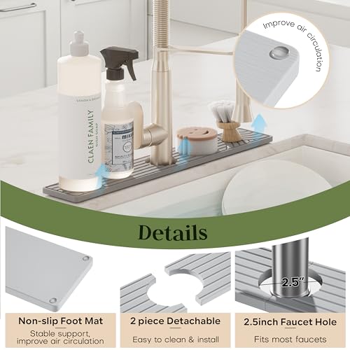 Faucet Mat for Kitchen Sink, 23.6" Diatomite Drying Stone Mat Protector, Sink Faucet Mat Splash Guard, Absorbing Stone Tray for Kitchen Bathroom Counter - color: Light Gray