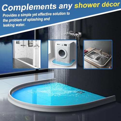 KRUI Collapsible Shower Threshold Water Dam, 78 In, Self Adhesive Shower Edge Water Barrier Stopper, Shower Water Blocker Retention System, Dry and Wet Separation for Bathroom Kitchen Countertop Sink - color: White, style: [78in] +Free installation tools