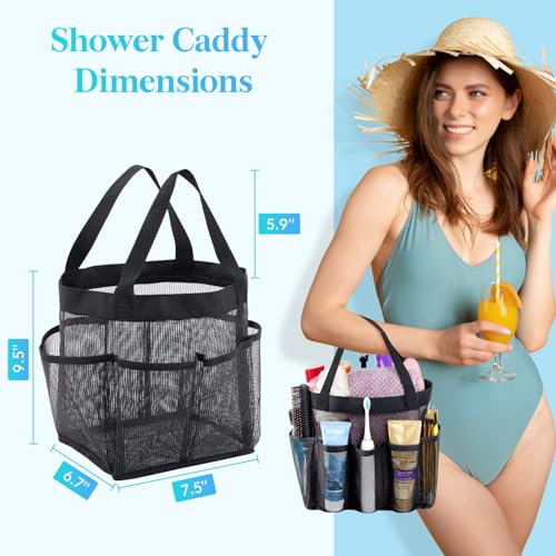 Lifewit Mesh Shower Caddy Portable for College Dorm Room Essentials with 7 Pockets, Freestanding Hanging Organizer Basket, Quick Dry Tote Bag for Camping, Bathroom, Beach, Travel, 1 Pack, Black - color: Black, size: M(7.5"L x 6.7"W x 9.5"H)