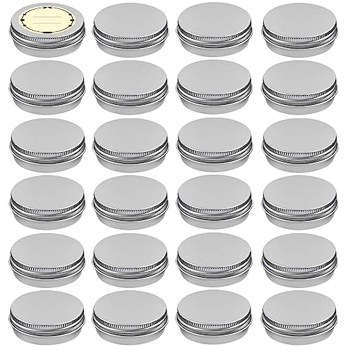 TUZAZO 24Pack 1 Oz Aluminum Tin Cans with Screw Lid and Labels, Refillable Travel Sized Cosmetic Containers Small Tins for Salves, Lotion Bars, Beard Balms, Candles - size: 1oz*24