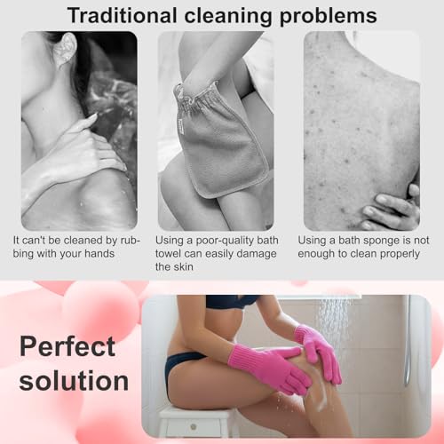 Exfoliating Glove for Shower-Body Exfoliator Scrub Gloves,Shower Gloves for Scrubbing Dead Skin,for Women Men Bath Spa - color: Red 2