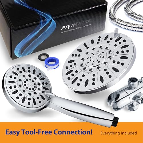 AquaDance 7" Premium High Pressure 3-Way Rainfall Combo for The Best of Both Worlds - Enjoy Luxurious Rain Showerhead and 6-Setting Hand Held Shower Separately or Together - Chrome Finish - 3328 - color: Chrome, style: 2.5 Gallons Per Minute