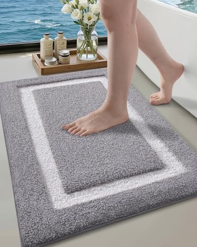 Color&Geometry Gray Bathroom Rugs 30x20, Extra Soft Absorbent Microfiber Bath Rugs, Non-Slip Bathroom mat, Washable Plush Bath Mats for Bathroom, Shower, Bathtub, Laundry, Light Grey White - color: C, size: 20"x32"