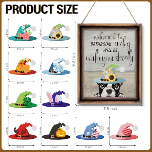 Funny Spring Dog Bathroom Decor - Interchangeable Seasonal Dogs Bathroom Hanging Wooden Sign for Restroom Shelves Toilet Tank Decoration (10 Pcs) - Welcome to the Bathroom - color: Dog welcome