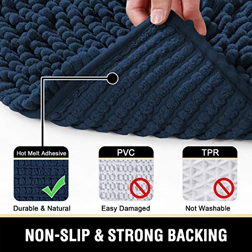 H.VERSAILTEX Bath Mats - Non Slip Luxury Chenille Bathroom Rugs, Extra Soft Absorbent Shaggy, Washable Fast Dry 2 Piece (Navy, 20" x 32"/17" x 24") - color: Navy, size: 20" x 32" Plus 17" x 24"