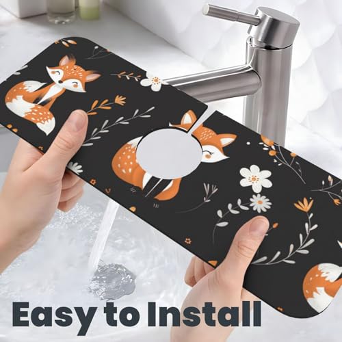 Kitchen Sink Splash Guard Faucet Mat, Cute Happy Fox Diatom Mud Absorbent Draining Mat For Kitchen Sink Bathroom - color: Cute Happy Fox, size: One Size