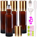 inice 4 Pack Essential Oil Roller Bottles 10ml Amber Glass RollerBall Bottle with Stainless Steel Roller Ball Alloy Cap for Daily Care - color: 4 PACK Amber Roller Bottles