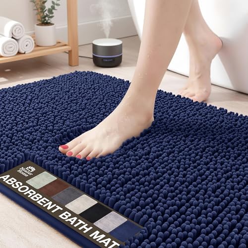 Neater Home Plush Bathroom Rugs 36x24 Thick Chenille Quick Dry Microfiber Absorbent Bath Mat, Soft Bath Rugs, Machine Washable Bathroom Floor Mat for Tub Shower Sink, Home Decor Accessories, Navy - color: Navy Blue, size: 36" x 24"