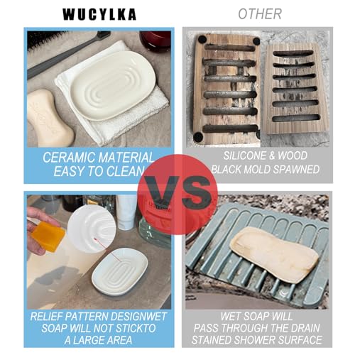 Ceramic Marble Pattern Soap Dish, Textured Raised Soap Saver Tray for Shower Bathroom Kitchen Sink Vanity, Easy to Clean Multi-Use Holder for Bar Soap Jewelry Rings Keys, White (2 Pack) - color: White2p