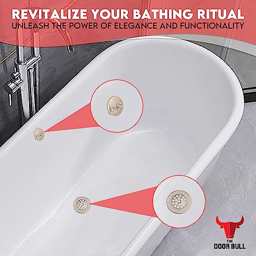 Trip Lever Bathtub Drain Kit with Strainer – 2-Hole Overflow Faceplate, Matching Screws – Tub Drain Trim Replacement Set for Bathroom Bathtubs - color: Brushed Nickel