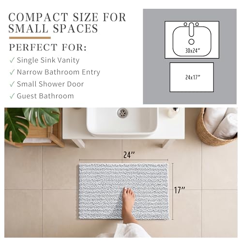 Yimobra Bathroom Rugs Non Slip Washable - Ultra Soft Absorbent Chenille Bath Mat, Quick Dry Shaggy Floor Carpet for Tub Shower, Silver Home Decor Accessories, 24x17 Inch - color: Silver, size: 24" X 17"
