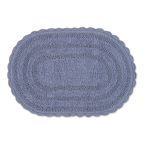 DII Crochet Collection Reversible Bath Mat, Small Oval, 17x24, Stonewash Blue - color: Stonewash Blue, size: 1'5" x 2' (Oval)