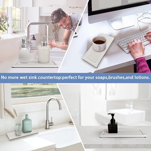 2 PCS Fast-Drying Stone Trays for Bathroom Sink & Kitchen Counter, Water Absorbing Diatomite Sink Coasters, Vanity Tray, Hand Soap Holder with Anti-Skid Pads (11" x 4.7" White) - color: 11" X 4.7" White