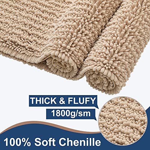 FLOLEOPA Luxury Chenille Beige Bathroom Rugs Bath Mats Sets, Extra Soft and Absorbent Bathroom Rugs Non Skid Machine Wash Dry Bath Mats（47"x17" Plus 17"x24"） - color: Beige, size: 47"x17" Plus 17"x24"