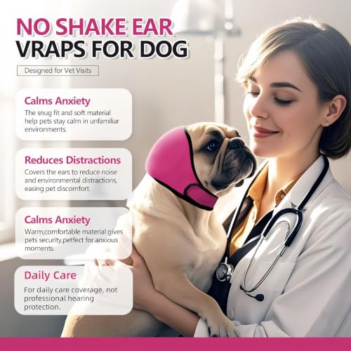 No-Flap Ear Wraps Dogs, Ear Muffs Bath Grooming, Soft Stretch Pet Ear Covers Drying Noise Comfort - color: Pink, size: Medium