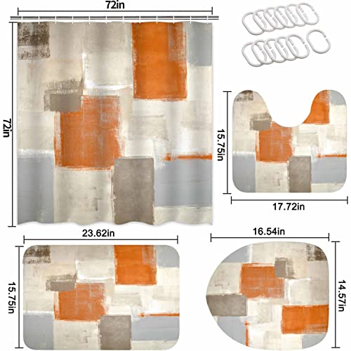 Lnond 4Pcs Bathroom Shower Curtain Sets with Rugs,Orange Modern Painting Art Bathroom Sets with Shower Curtain and Rugs and Accessories - color: Orange-01