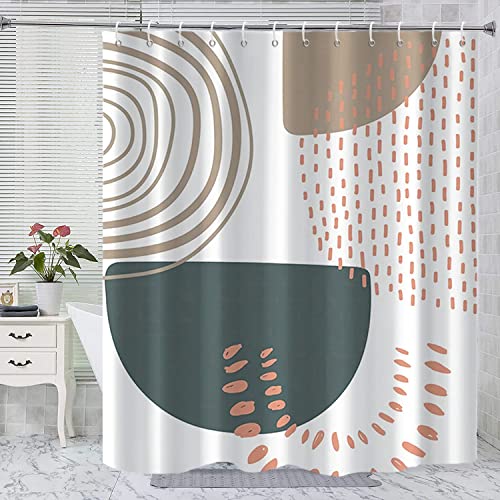Boho Extra Long Shower Curtain, Mid Century Modern Abstract Minimalist Beige Neutral Machine Washable Waterproof Fabric for Bathroom Bathtub with 12 Hooks 72Wx84H - color: Beige, size: 72"W x 84"L (Pack of 1)