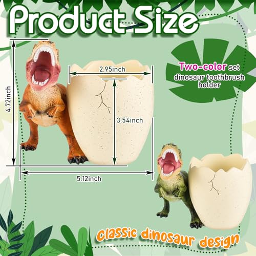 Eaasty 2 Pcs Dinosaur Kids Toothbrush Holders Toothbrush Organizer Funny Dino Resin Cup for Bathroom Easy to Clean Pen Holder Gift Birthday Children's Day Christmas