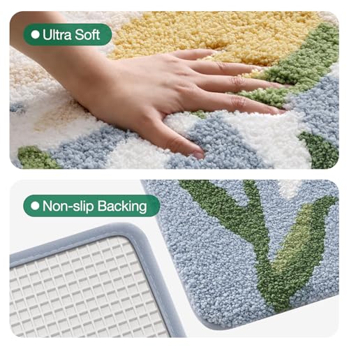 LUMI Bathroom Rugs Cute Daisy, Soft Absorbent Squarer Bath Mat Non-Slip, Machine Washable Quick Dry Blue Luxury Rug Flower for Kids Room, Bathtub, Home Decor, 26"x26" - color: Blue Daisy, size: 26"x26"(Square)
