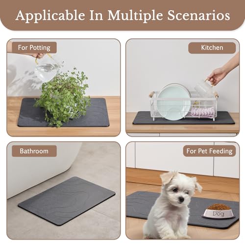 Stone Bath Mat, Natural Diatomaceous Earth Bathroom Rug, Super Absorbent, Quick Dry, Non-Slip Stone Mats for Bathroom, Kitchen, Entryway, Easy to Clean (Curve Dark Grey 1 Pack)