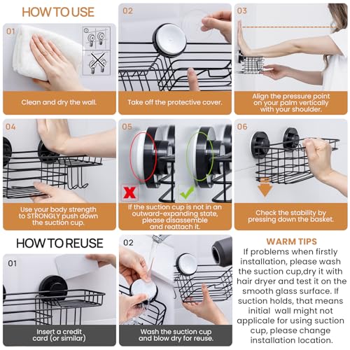 LEVERLOC Suction Cup Shower Caddy, Black Bathroom Shelf Shower Organizer With Hook And Soap Holder, No Drill Bathroom Caddy - color: 1 X Black