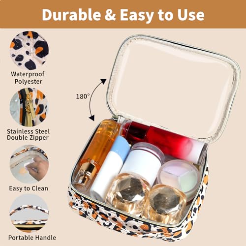 TSA Approved Travel Toiletry Bag,3 Pack Clear Makeup Bags with Handles,Quart Size Clear Cosmetic Bags for Traveling Women,Men,Carry on Airport Airline Compliant Bag,Leopard - color: Leopard, size: 3 Pack, Medium