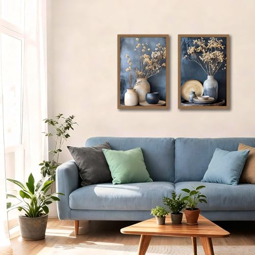 Framed dried radish flower wall art Vintage floral ceramic kitchen wall decorations Farmhouse Countryside Still Life on Neutral Canvas for Dining Room Bedroom Living Room Wall Decor 12x16in - color: Earthenware pot radish flowers, size: 12x16 inches