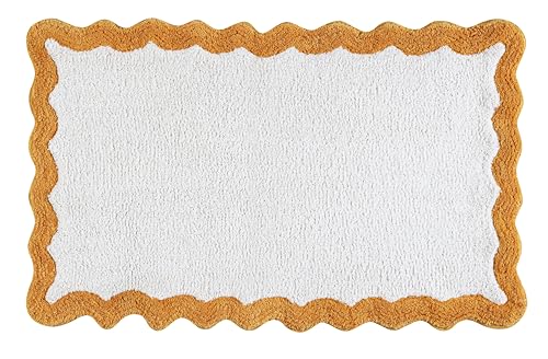 Cotton Scalloped Bathmat with Antiskid 20"x32" Mustard – 100% Cotton Scalloped Bath Mat, Anti Skid, Soft & Absorbent Bathroom Rug for Shower, Tub & Entryway - color: Mustard, size: 1'8" x 2'8" (Rectangular)