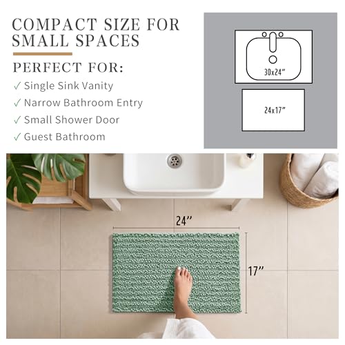 Yimobra Bathroom Rugs Non Slip Washable - Ultra Soft Absorbent Chenille Bath Mat, Quick Dry Shaggy Floor Carpet for Tub Shower, Green Home Decor Accessories, 24x17 Inch - color: Green, size: 24" X 17"