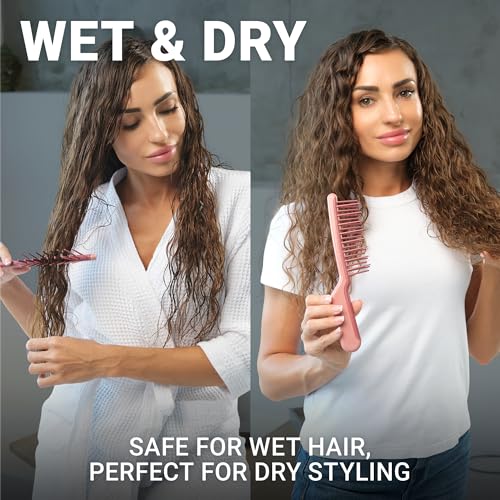 Janeke J-Brush Detangling Comb for Curly and Wavy Hair – Wide Tooth J-Shape Brush for Wet and Dry Use – Anti-Frizz, Lightweight and Gentle on Scalp – Made in Italy Professional Styling Tool (Pink) - color: Pink/JBrush