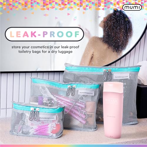MUMI Travel Toiletry Bag Set of 3 – Clear TSA Approved Toiletry Bags for Women – Reusable Water-Resistant Makeup Organizer Pouches for Skincare, Cosmetics, Travel Accessories, Airport Packing - Purple - color: Purple