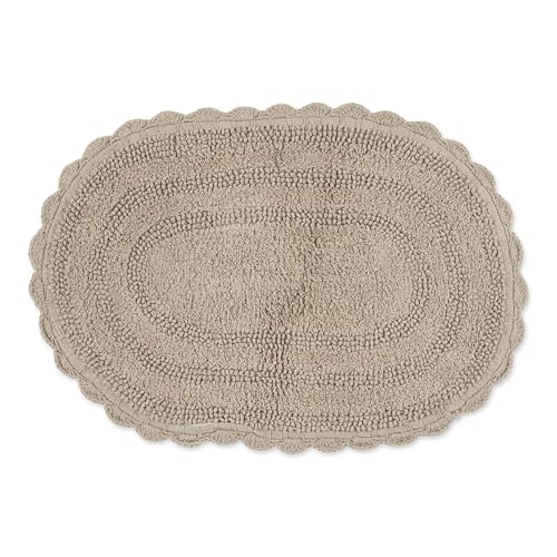 DII Crochet Collection Reversible Bath Mat, Small Oval, 17x24, Stone - color: Stone, size: 1'5" x 2' (Oval)