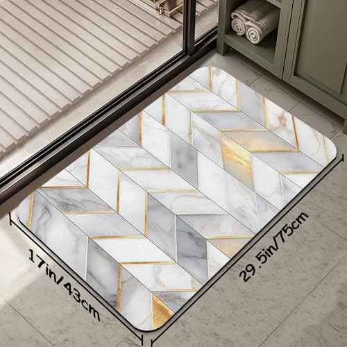 Bathroom Rug Gold Geometric Lines Bath Mat with Non-Slip Rubber Backing, Quick-Drying Absorbent Thin Floor Mat for Bathroom, Shower, Sink, or Kitchen - color: Gold Geometric Lines
