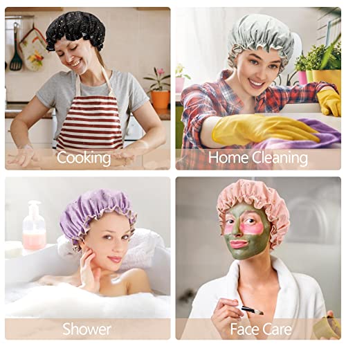 Tbestmax Shower Caps for Women and Girl Long Think Hair, Reusable Waterproof Bath Cap/Hat Double Waterproof Layers 4 Pcs - color: 4 Pack - Star