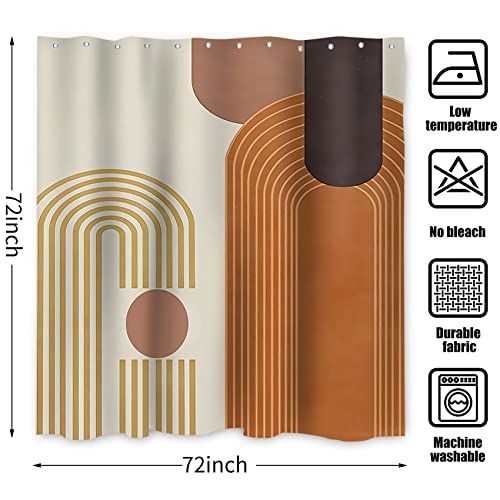 Mid Century Shower Curtain, Brown Modern Boho Neutral Arch Geometric Machine Washable Waterproof for Bathroom Bathtub with 12 Hooks 72x72 - color: Brown and Beige, size: 72"W x 72"L (Pack of 1)