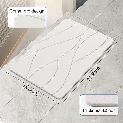 Veeloim Stone Bath Mat Diatomaceous Earth Shower Mat Non-Slip Super Absorbent Diatomite Stone Bath Mats for Bathroom Floor Quick Drying Natural Easy to Clean(23.6''×15.4" White) - color: Line1-white