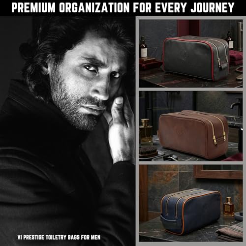 Toiletries bag for men, Premium PU Leather Travel Kit, Metal Zippers & Bottom Studs, Velvet Dust Bag & Shape-Retention Packaging – Gift Ready For Groomsmen, Anniversary, Birthday Gifts / DARK BROWN - color: DARK BROWN