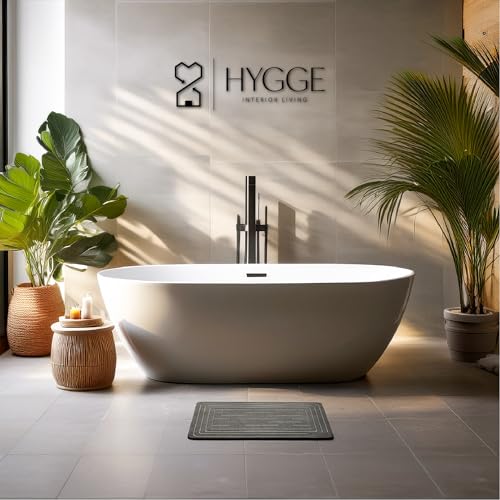 Diatomaceous Earth Stone Bath Mat - Ash Tile | Modern Fast Dry Bathroom Floor Shower Mat, Quick Drying Premium Luxury Diatomite Spa Stone Gift, Non-Slip Base, 23.6” x 15.4” - color: Ash Tile