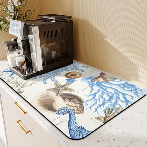 24.5" x 15.5" Dish Drying Mat & 24" x 5.5" Sink Splash Guard, Super Absorbent Drainer Rack Mat for Kitchen Counter Coffee Bar - color: Light Blue, size: 23.5"*15.5*+24"*5.5"