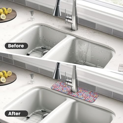 Millefleurs Different Flowers Pink 15" X 5.5" Kitchen Sink Splash Guard Faucet Faucet Guard Draining Mat Sink Splash Guard Faucet Kitchen Bathroom - color: Millefleurs Different Flowers Pink