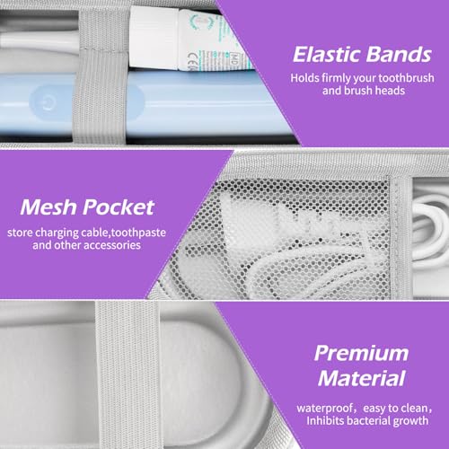 Toothbrush Travel Case for Oral B/Oral-B Pro 1000 1500 5000 7000 & Philips Sonicare 4100 1100 5300 5100 6100/iO Electric Toothbrush, Hard Protective Storage Bag (Light purple) - color: Light purple